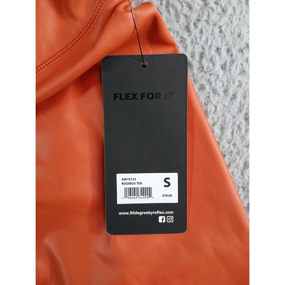 90 Degree By Reflex Leggings Womens Small Orange Stretch Shine Athletic NWT - Picture 3 of 8